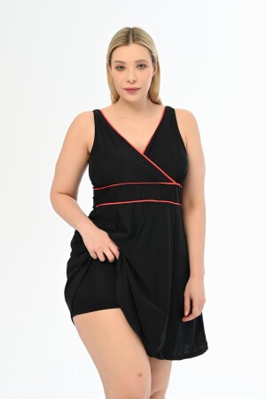 Aquaviva Damen-Badeanzug „Alesta Dress“ in Schwarz-Rot in Übergröße mit Shorts - 1