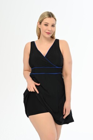 Aquaviva Damen-Badeanzug Alesta Dress in Schwarz-Sax in Übergröße mit Shorts - 1