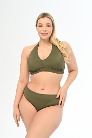 Aquaviva Kadın Haki Yeşil Büyük Beden Boyundan Bağlı Üçgen Elena Bikini Takımı - 1