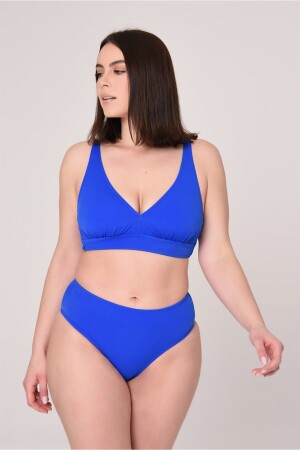 Aquaviva Kadın Saks Büyük Beden Üçgen Toparlayıcı Yüksek Bel Bikini Takımı - 1