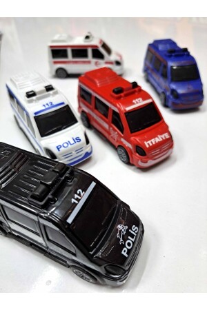Araç Set 5 Adet Çek Bırak 112 Acil Minibüs Set Ambulans Itfaiye Polis Jandarma Emniyet 11x25cm - 6