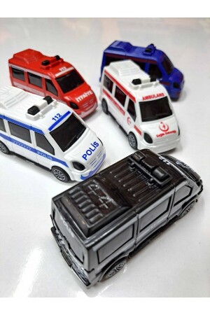 Araç Set 5 Adet Çek Bırak 112 Acil Minibüs Set Ambulans Itfaiye Polis Jandarma Emniyet 11x25cm - 7