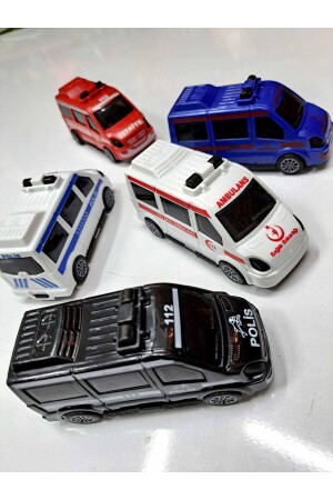 Araç Set 5 Adet Çek Bırak 112 Acil Minibüs Set Ambulans Itfaiye Polis Jandarma Emniyet 11x25cm - 8