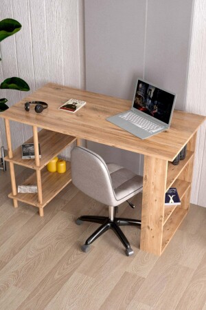 Arbeitstisch, Computertisch, Büro, Unterricht, Esstisch mit 4 Ablagen, Holzbeinen – Atlantische Kiefer MASA01 - 1