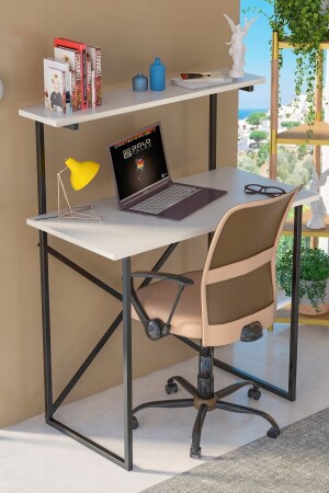 Arbeitszimmer, Schreibtisch, Regal, Bücherregal, Mehrzweck-Bürotisch, Weiß, FMA4006 - 1