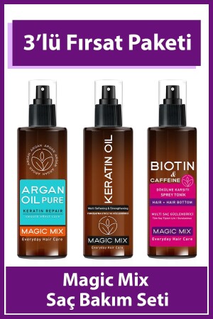 Argan - Keratin - Biotin & Caffeine Oil Üçlü Avantajlı Set - 1