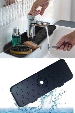 Arispa Schwarze Wasserfalle, Wasserhahnmatte, schützende Spülbeckenmatte, Spülschwammmatte für Küche und Badezimmer - 1