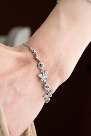 Armband aus 925er-Sterlingsilber mit doppeltem Schmetterling und blauem Stein - 7