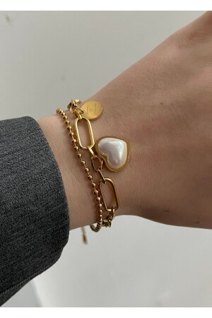 Armband aus Stahl mit Perlmutt-Herzmodell - 2