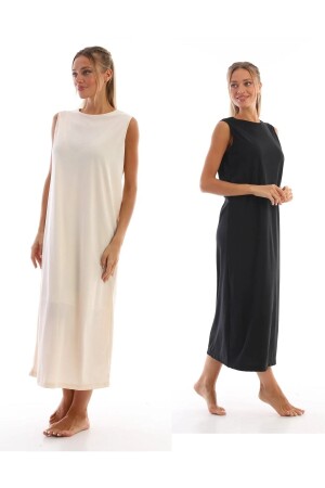 Ärmelloses Kleid, Futter, Unterwäsche, Unterrock, Schwarz, Beige, 2er-Set 9998 - 1