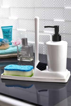 Armona Silikon Fırçalı Mutfak Banyo Sıvı Sabunluk Süngerlik Seti ARM BYZ 2 - 3