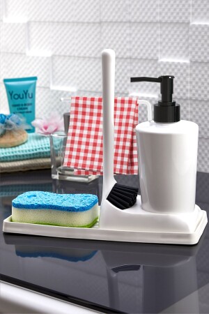 Armona Silikon Fırçalı Mutfak Banyo Sıvı Sabunluk Süngerlik Seti ARM BYZ 2 - 1