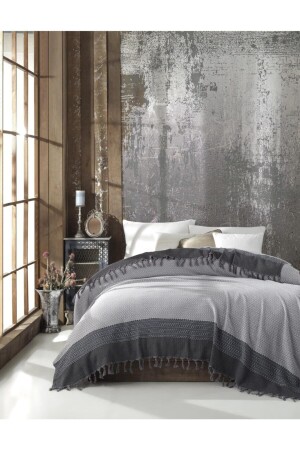 Artemis Organik Pamuk Dokuma Çift Kişilik Gri Pike 200x250cm (piknik-plaj-yatak-koltuk Örtüsü) - Wellstil