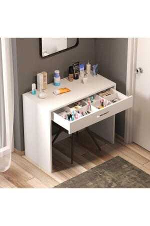 Arya Novella Mode Çekmeceli Beyaz Makyaj Masası-dresuar-çalışma Masası Make Up Desk LNA-MKJ-MSA - Bicabin