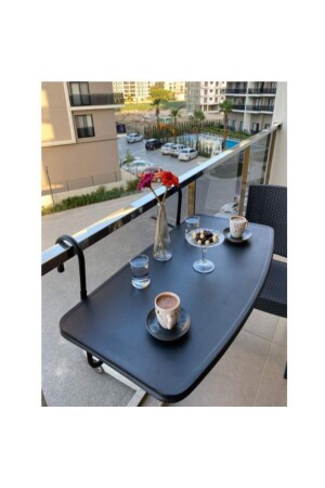 Asılabilir Balkon Masası & Pratik Katlanabilir Askılı Bahçe- Balkon Masası Siyah Renk - 1