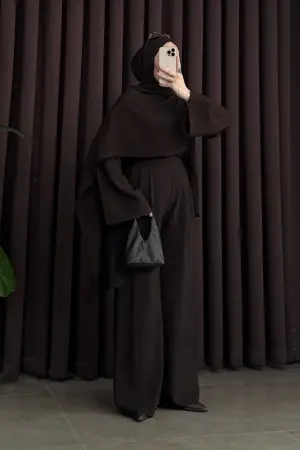 Asimetrik Şal Yaka Premium Takım Acı Kahve - Nuuwears