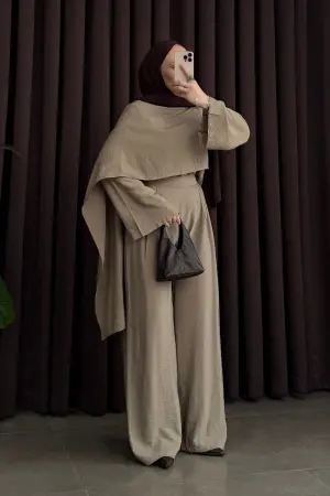 Asimetrik Şal Yaka Premium Takım Haki - Nuuwears