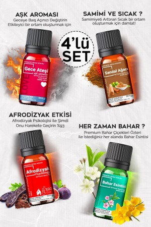 Aşk Serisi Saf Oda Kokusu 4 lü Set Esansiyel Uçucu Yağ Buhardanlık 4x10 ml Koku Özü Cam Şişe 4adet 4LUSERIPREMIUM - 2