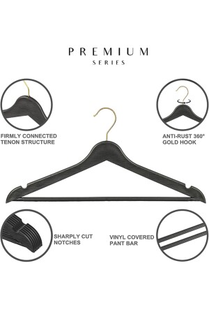 Askı Gömlek Ve Pantolon Askısı (12 Adet) Gold Kancalı Özel Seri Siyah Renk - 2