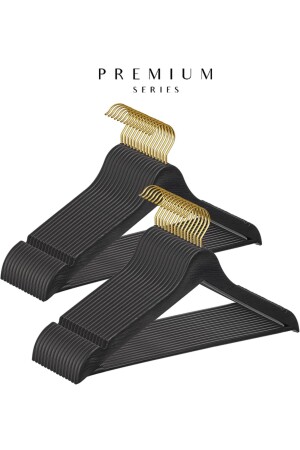 Askı Gömlek Ve Pantolon Askısı (12 Adet) Gold Kancalı Özel Seri Siyah Renk - 4