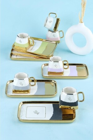 Aspen Coloured Gold vergoldeter Catering-Teller für 6 Personen, 90 ml Porzellan-Kaffeetassen-Set 0224 HXF-22-0224/6 - 4