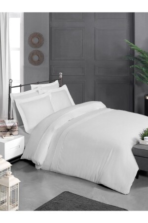 Assuwa V.1 %100 Pamuk Saten Nevresim Takımı Lastikli Çarşaf King Size (XL - BATTAL BOY) Beyaz - Silkarea
