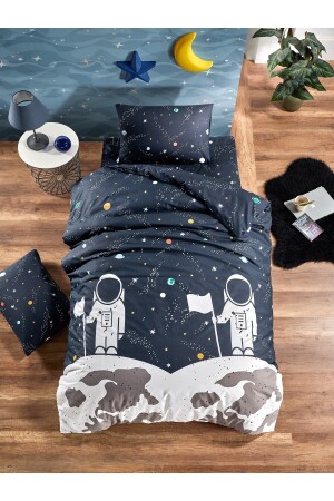 Astronauten-Kinderbettbezug-Set aus natürlicher, gesunder Baumwolle mit elastischen Laken - 2