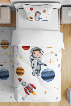Astronot Çocuk Desenli Tek Kişilik Bebek Çocuk Nevresim Takımı evnev00085 - 1