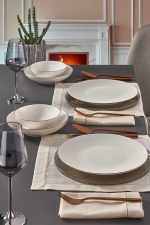 Athens 18-teiliges Tafelservice aus Knochen für 6 Personen Cooper Copper PR. 00000000GBSATN18Y130GD - Güral Porselen