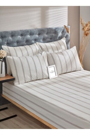 Atlantis elastisches Bettlaken-Set für Doppelbett, King-Size-Größe, gestreiftes Muster - Sares Home