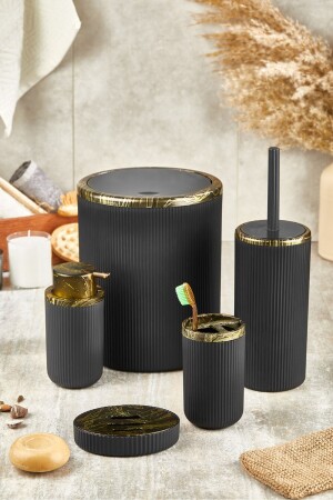 Auaro 5-teiliges Badezimmer-Set, Schwarz/Granit, Gold, detailliert - 1