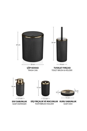 Auaro 5-teiliges Badezimmer-Set, Schwarz/Granit, Gold, detailliert - 3