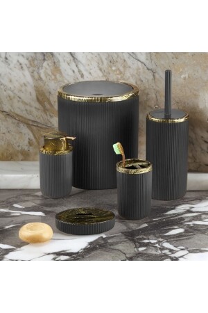 Auaro 5-teiliges Badezimmer-Set, Schwarz/Granit, Gold, detailliert - 4