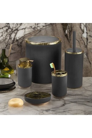 Auaro 5-teiliges Badezimmer-Set, Schwarz/Granit, Gold, detailliert - 5