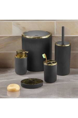 Auaro 5-teiliges Badezimmer-Set, Schwarz/Granit, Gold, detailliert - 6