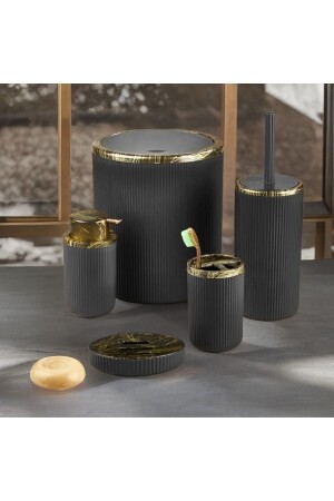 Auaro 5-teiliges Badezimmer-Set, Schwarz/Granit, Gold, detailliert - 7