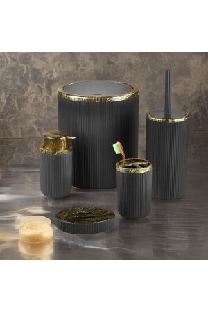 Auaro 5-teiliges Badezimmer-Set, Schwarz/Granit, Gold, detailliert - 8