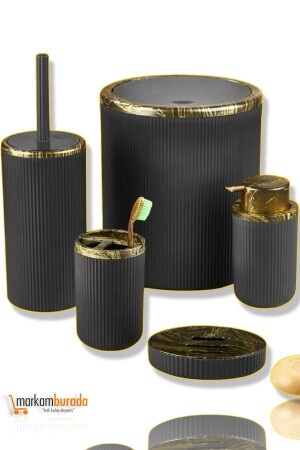 Auaro 5-teiliges Badezimmer-Set, Schwarz/Granit, Gold, detailliert - 9