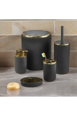 Auaro 5-teiliges Badezimmer-Set Schwarz/Granit Gold Detailliertes GRANİTGOLD - 7