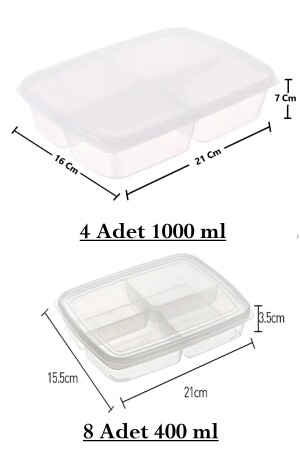 Aufbewahrungsset mit 12 (8 Stück 400 ml) (4 Stück 1000 ml) Vorratsbehälter für Mahlzeitenportionen mit 4 Fächern - 10