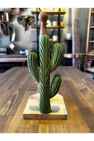 Aus Holz geschnitzter Serviettenhalter, Papierrollen-Handtuchhalter, Kaktus-Muster, mintgrüner Kaktus - 1