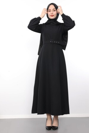 Ausgestelltes Hijab-Kleid für Damen mit Gürtel, Schwarz 4203110 - 1