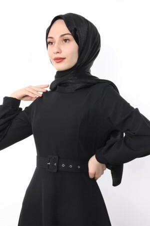 Ausgestelltes Hijab-Kleid für Damen mit Gürtel, Schwarz 4203110 - 4