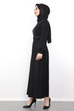 Ausgestelltes Hijab-Kleid für Damen mit Gürtel, Schwarz 4203110 - 5