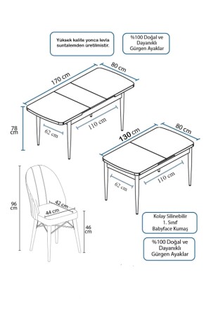 Ausziehbarer Tisch der Astera-Serie + 6-teiliges cremefarbenes Baby-Gesichtsstoff-Set für Küche, Wohnzimmer und Esszimmer - 4