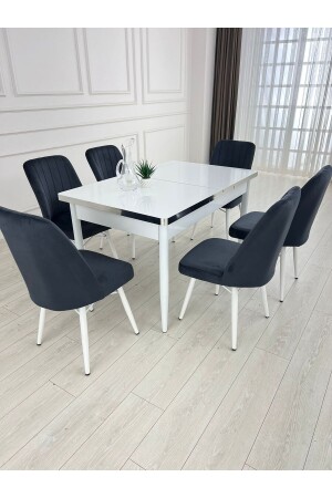 Ausziehbares Esstisch-Set, MDF-Tisch-Set, Weiß-Silber, Wohnzimmer- und Küchentisch-Set - 3