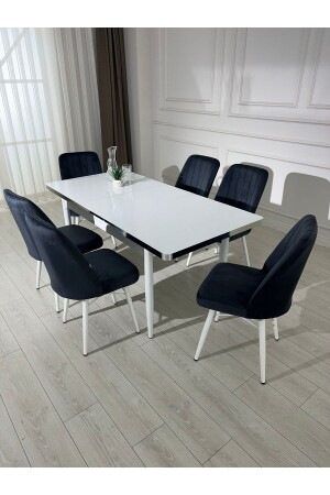 Ausziehbares Esstisch-Set, MDF-Tisch-Set, Weiß-Silber, Wohnzimmer- und Küchentisch-Set - 4