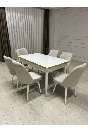 Ausziehbares Esstisch-Set, MDF-Tisch-Set, Weißgold, Wohnzimmer- und Küchentisch-Set, Bgl009, TYC24RV5UN169443490727523 - 1