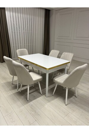 Ausziehbares Esstisch-Set, MDF-Tisch-Set, Weißgold, Wohnzimmer- und Küchentisch-Set, Bgl009, TYC24RV5UN169443490727523 - 2