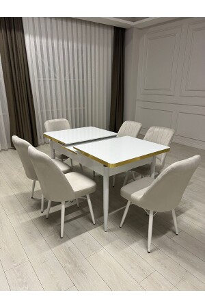 Ausziehbares Esstisch-Set, MDF-Tisch-Set, Weißgold, Wohnzimmer- und Küchentisch-Set, Bgl009, TYC24RV5UN169443490727523 - 3